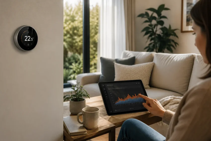 Smart home automation control panel with connected devices