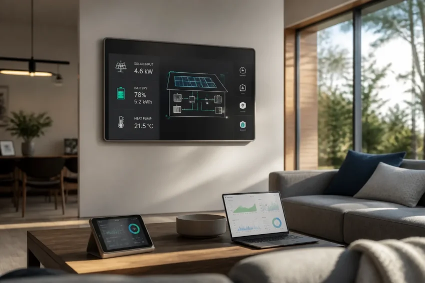 Smart home energy management system with solar, batteries, and heat pumps